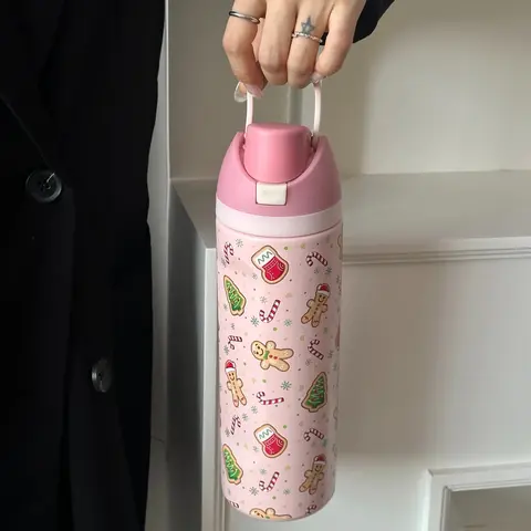 Christmas Cookie Theme Stainless Steel Thermal Insulated Cup, Thermos Cup, Vacuum Flasks, Dual Layer Cold & Hot Water Bottle, Travel Mug, Stainless Steel Tumbler, Hydration Tumbler, Tumbler Gift, Tumbler Drinkware, Gym, Home, Office, School