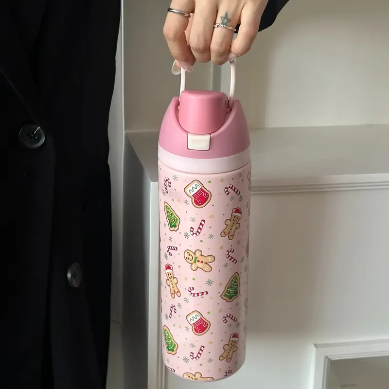 Christmas Cookie Theme Stainless Steel Thermal Insulated Cup, Thermos Cup, Vacuum Flasks, Dual Layer Cold & Hot Water Bottle, Travel Mug, Stainless Steel Tumbler, Hydration Tumbler, Tumbler Gift, Tumbler Drinkware, Gym, Home, Office, School