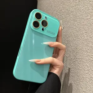 Minimalist Niche Large Window Glass Shockproof Phone Case for iP17Promax/16/15/14/13/12 Ultra-Clear Tempered Glass Back & TPU Bumper Protection