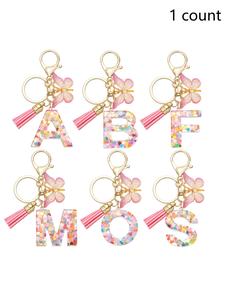 cute letter & butterfly & tassel design pink keychain for women & girls, car keychain, fashion colorful acrylic charms for bags, decoration, car accessories for girls, valentine's day gift, bag charms