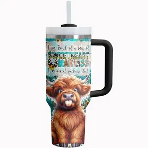 [SHIP FROM US] Funny Highland Cow Tumbler Cup With Straw, Sweetheart & Smartass Gift for Women
