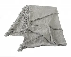HomeRoots 516544 0.2 x 50 x 60 in. Gray Cotton Woven Solid Color Throw Blanket