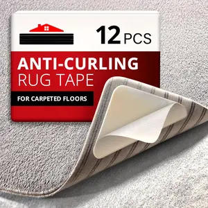 Rug Tape for Carpet - 12 Pcs Set - White Anti-Slip & Anti-Curling Carpet Tape for Rugs - Premium Rug Pad Gripper - Carpet Corner Grippers to Keep Your Rugs