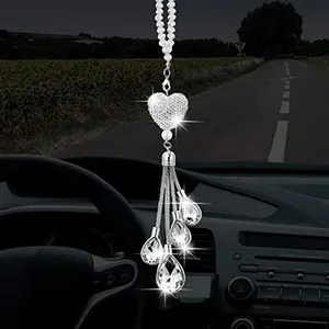 Artificial Crystal Heart Shaped Car Rear View Mirror Charm, Luxury Car Rear View Mirror Pendant, Car Interior Decoration Accessories for Women & Men