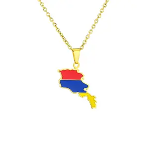 Armenian map flag necklace, Creative Map necklace versatile metal necklace, niche jewelry, couple jewelry