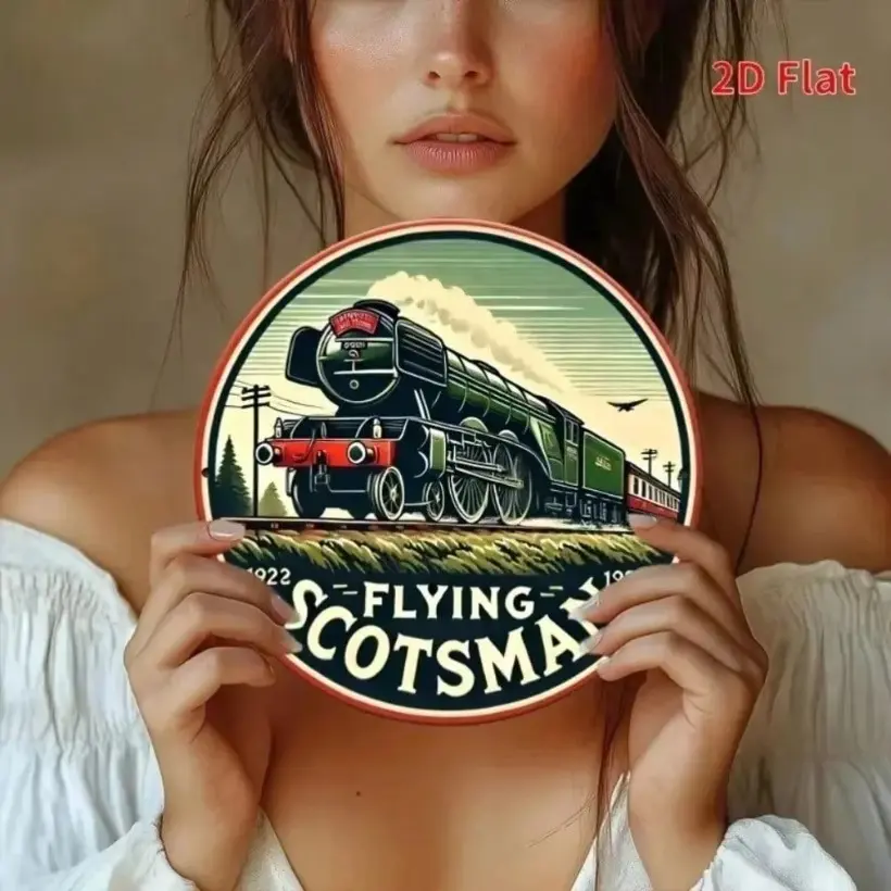 Vintage Flying Scotsman Train Metal Sign, 2D Flat Decor - Wall Art Gift for Railway Fans
