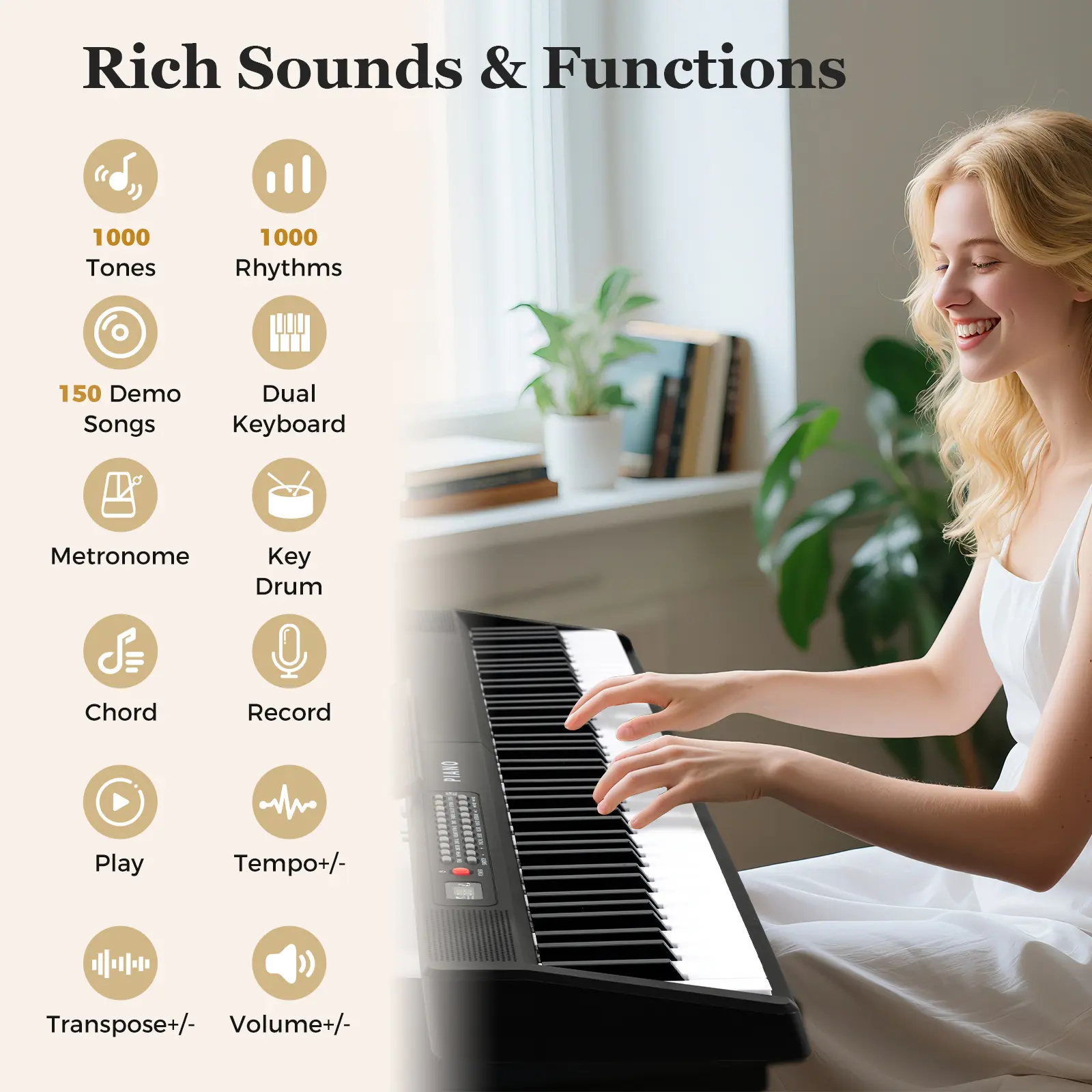 COSTWAY - 88 Key Foldable Piano Keyboard Portable Semi Weighted Electric Piano-Black