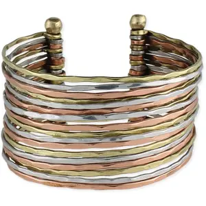 Hammered Bunch Mixed Metal Cuff Bracelet -  Size Fits