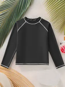 Summer Fashion Water Play Sun Protection Shirt, Soft Comfortable Quick-Dry Breathable Top, Simple Solid Color Kids Swimwear