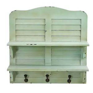 20’’ Vintage Window Shutter Shelving with Hooks Wall Decor