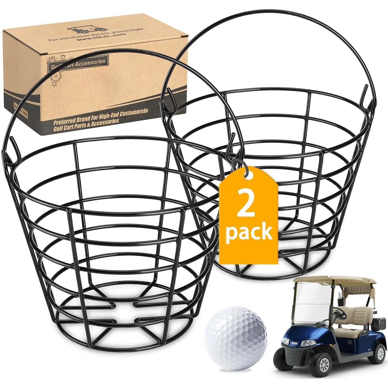 Metal Range Golf Ball Baskets With Handle  Storage Bucket Holds 50 Balls Each (golfballs Not Included)