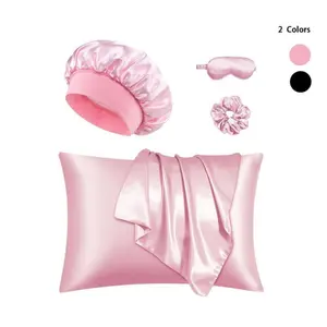 8-Piece Solid Color Sleep Set – Eye Mask, Hair Bonnet, Shower Cap, Hair Tie & Soft Pillowcases | Silk-Like Comfort for Sleep, Skincare, Relaxation & Travel, Perfect Gift for Women