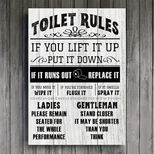 1pc Canvas Painting Vintage Toilet Rules Funny Black Sayings Bathroom Pictures Ready To Hang Wall Art Prints For Living Room Bedroom Home Decoration Festival Gift For Her Him Wrapped Canvas