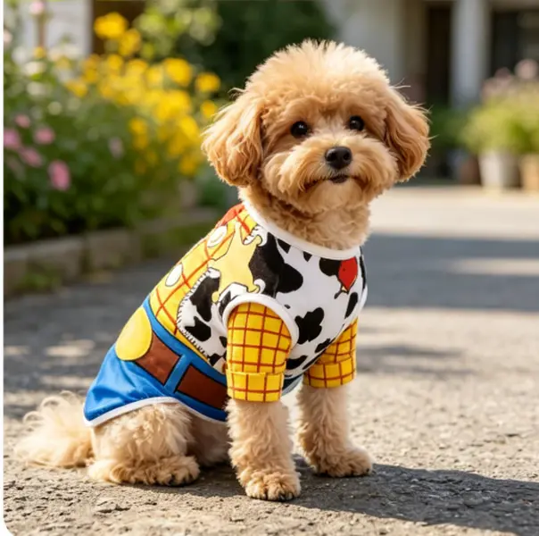 Cute Cartoon Cowboy Theme Pet Vest - Breathable Mesh, Comfortable Pullover with Yellow Stars and Cow Print, Perfect for Western Style Enthusiasts, Breathable Pet Clothing |       Cartoon Pattern Vest | Durable Pet Clothing new style breathable pet