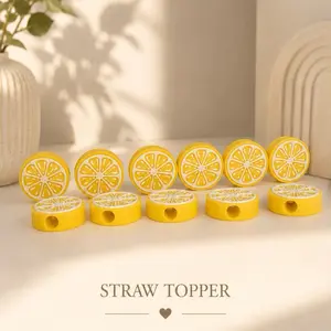 Cute Lemon Straw Topper Drink Accessory for Cold Beverages, Reusable Party Decor for Summer Drinks