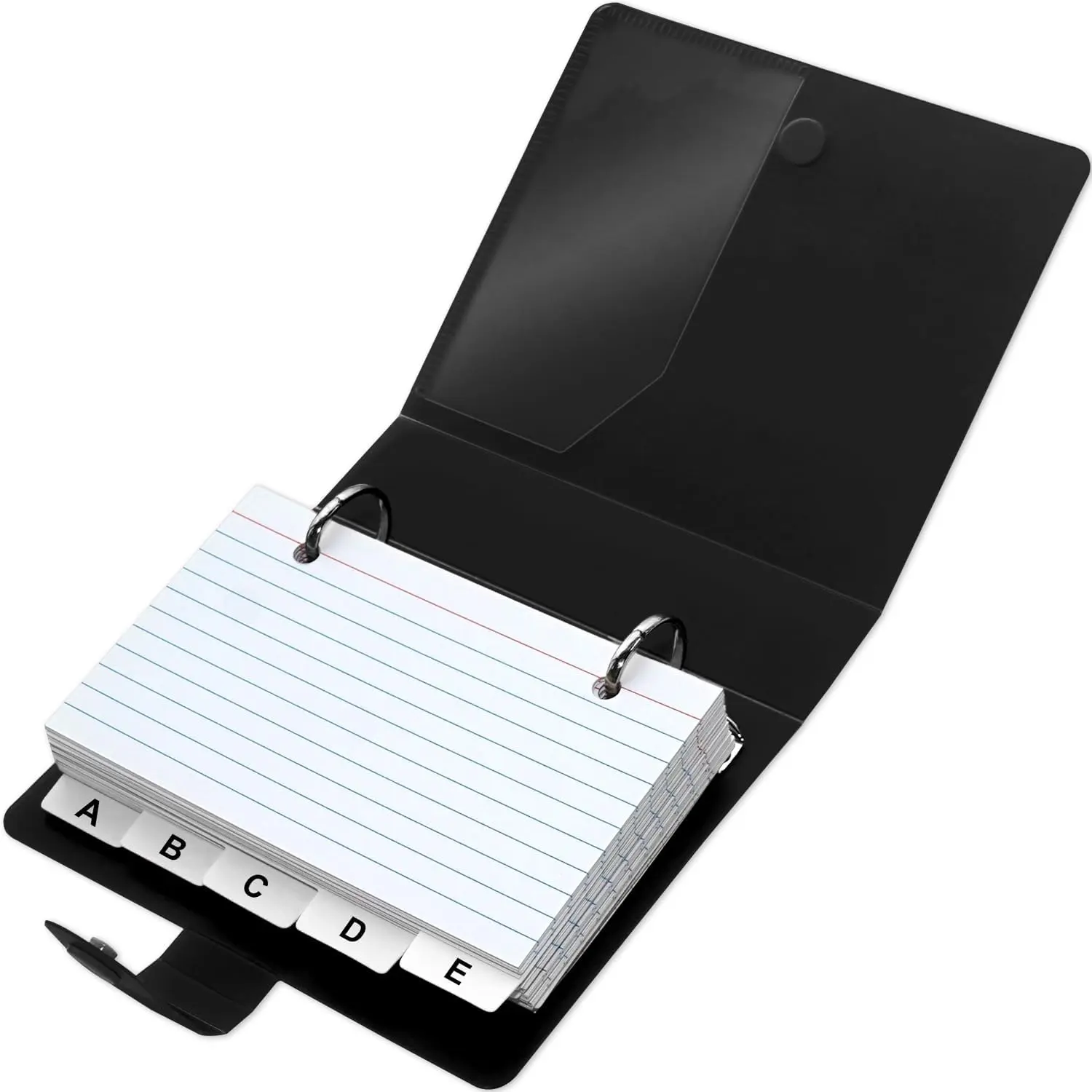 Lined Ruled 3x5 in Index Cards - 100 Count, Polypropylene Top Loader Binder, Pre-Punched Holes, Snap Button Card Storage, Black Index Dividers for Office Use