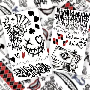 10 Halloween Playing Card Clown Makeup Temporary Tattoos: Cartoon Faces, Cute Pumpkins, Ghosts, and Skulls