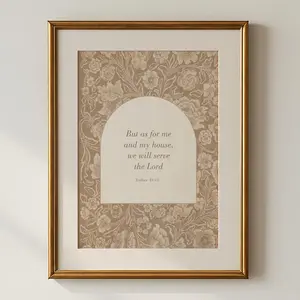 Joshua 24:15 Scripture Wall Art Decor, Vintage Neutral Bible Verse Artwork for Living Room Entryway Christian Family Home Style