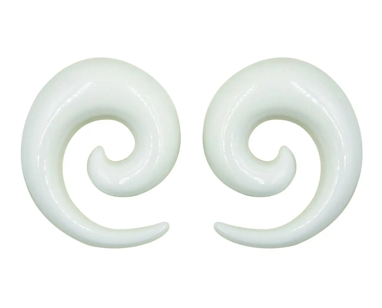 Pair White Acrylic Spirals tapers plugs 10mm-24mm - CHOOSE YOUR SIZE