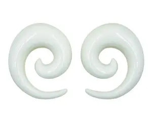 Pair White Acrylic Spirals tapers plugs 10mm-24mm - CHOOSE YOUR SIZE