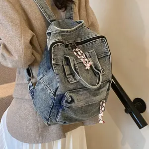 Vintage Texture Large-Capacity Denim Backpack, Western Purse for Women Travel Essentials Tote Bag Handbag Student Work Carry On Luggage Computer Bag for Daily Use, School