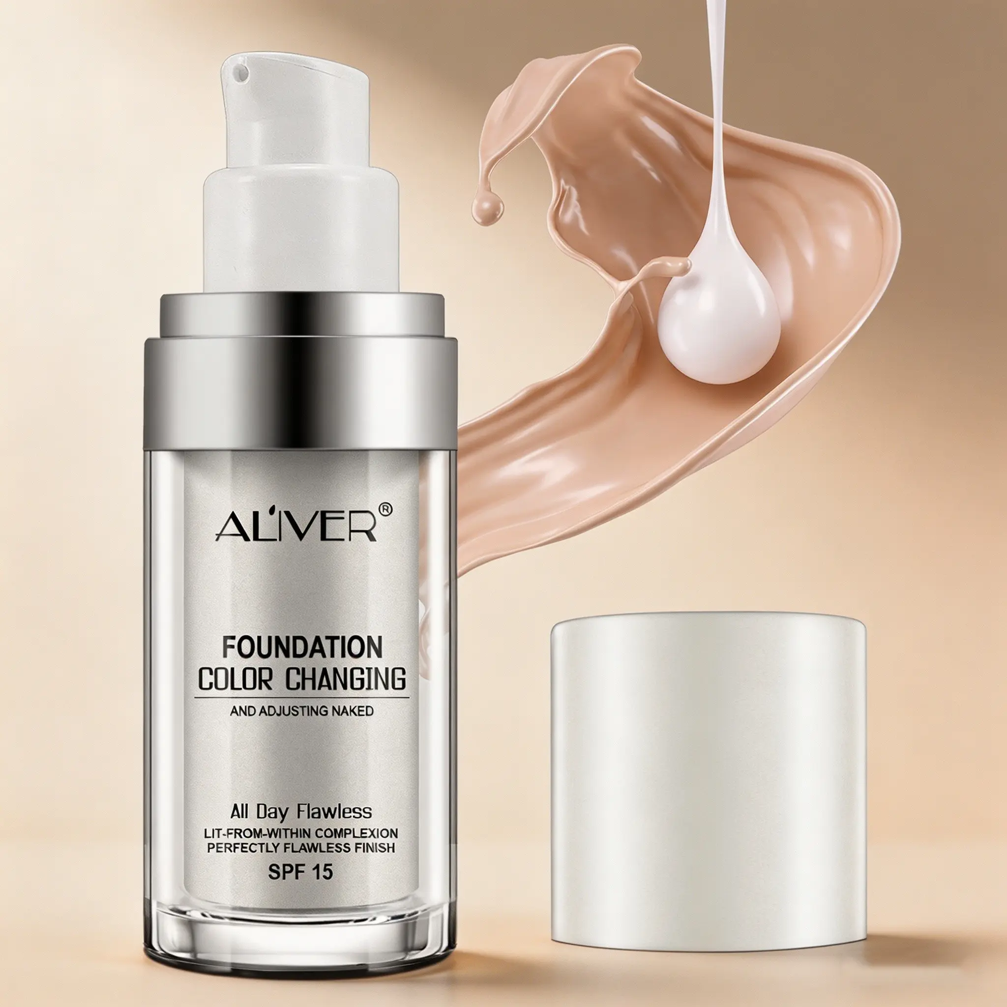 Aliver Color-Changing Face Foundation Concealer 30ML Liquid Base Makeup, Sunscreen SPF UV Waterproof Sweat-Proof Long-Lasting Coverage, Moisturizing, Ideal for Summer Beach Travel, Holiday Gift
