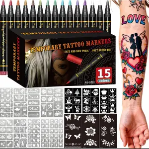 Temporary tattoo pens, suitable for skin, 10 body marking markers, 10-color tattoo pens, flexible brush heads, bright colors, cosmetics-grade facial painting set, perfect holiday gift, Temporary Tattoo Kit
