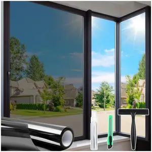 One Way Window Privacy Film, Window Tint for Home, Daytime Reflective Mirror Glass Windows Coverings Heat UV Blocking See Out Not in, Black, 17.5 x 78.7 Inch