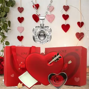 Eternal Red Rose with I Love You Necklace Preserved Real Rose in Heart Shaped Cupids Arrow Red Jewelry Box Perfect Gift for Valentines Day Anniversary Birthdays for Wife Girlfriend Special One gifts women