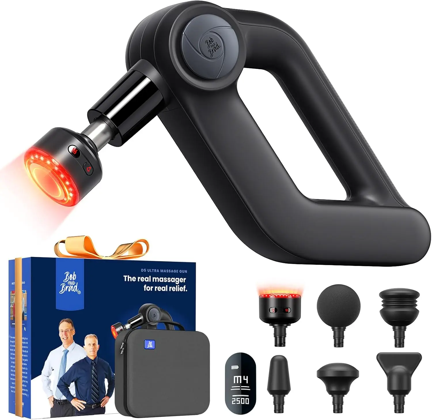Bob and Brad D5 Ultra Heated Massage Gun with Red Light & Infrared Therapy, 13mm Amplitude, Ergonomic D-Handle