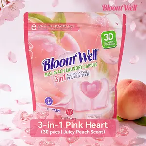 Miss Peach BloomWell Laundry Pods, 30 Pcs/Bag, 3-in-1 Laundry Pods, Long-Lasting Fragrance with Microcapsule Technology, Deep Cleaning, HE Compatible, Fresh Peach Scent Detergent Pods