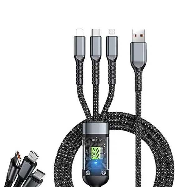 Transparent Luminous Super Fast Charging 3-in-1 Charging Data Cable, 100W Super Fast Charging Cable, Durable Nylon Braiding 47.2 in/ 1.2 m for All Phone
