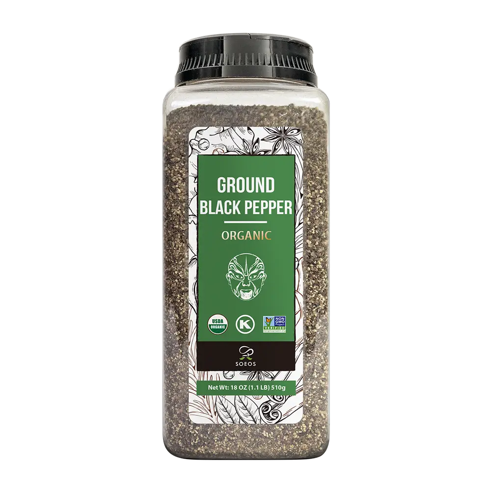 Soeos Organic Ground Black Pepper, 18oz (510g) Non-GMO, Freshly Peppercorn Powder Bulk Flavor Spice