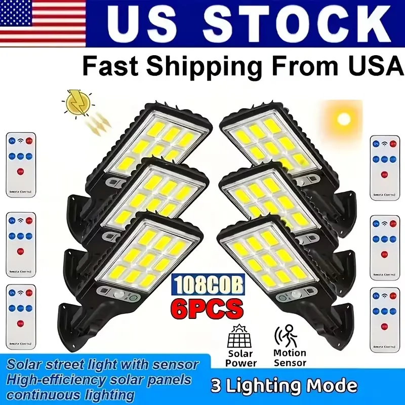 2/4/6pcs Bright Solar Outdoor Light, Solar Powered Street Motion Sensor Light, 108 COB LED/IP44 Light/3 Lighting Modes, 1800 Lumens, Suitable for Porches, Gardens, Patio Fences, Yard Paths, Searchlights And Security Lights