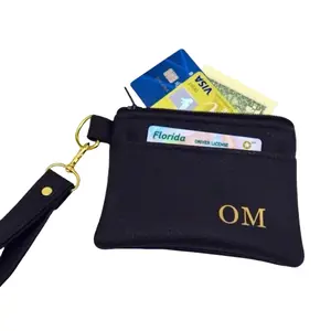 Personalized ID Holder Wristlet Keychain Wallet Monogrammed Card Holder Customized Gift for Mom Vegan Leather Zipper Closure