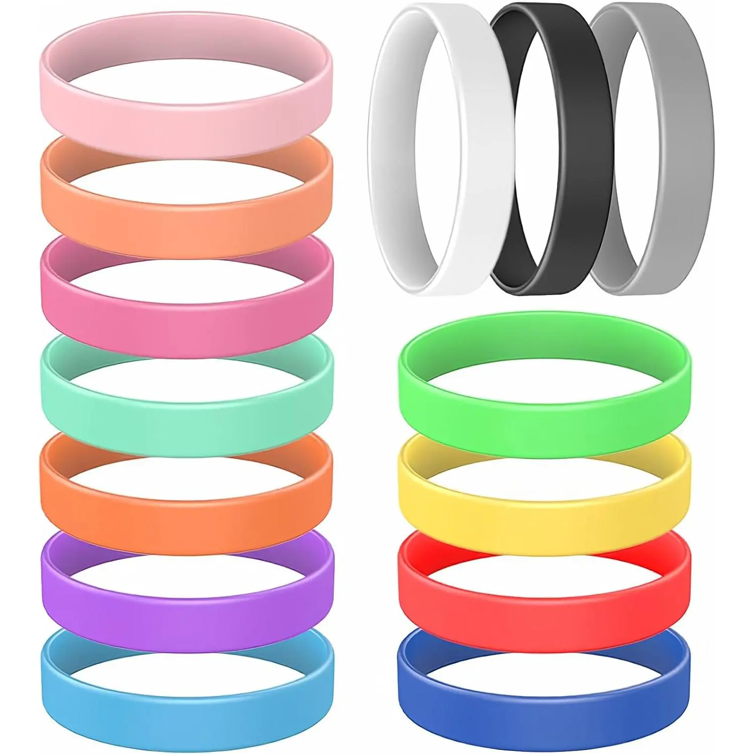 100% BPA-Free Food-Grade Silicone Rubber Unisex Anti-Slip Wristbands - 14-Piece 14-Color Mixed Set for Gyms, Weddings, Birthdays