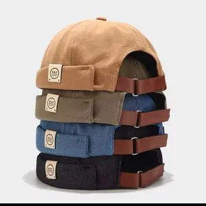 Docker Cap Men Brimless Hats Beanie Rolled Cuff Retro Sailor Hat with Adjustable