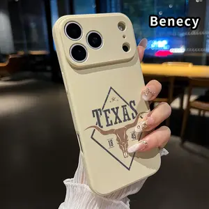 Texas Longhorn Legacy Pattern Straight Edge Phone Case for iPhone 17 15 16 14 Pro Max 13 12 11 XR XS Plus Air E Shockproof Drop Protection Rugged Durable Liquid Silicone Cover Cellphone Protective