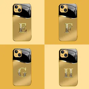 Suitable for [iPhone 15 Plus] New high-end gold letter glass mobile phone case New business simple metal paint electroplating gold glass mobile phone case Affordable price Anti-drop and anti-fingerprint 995