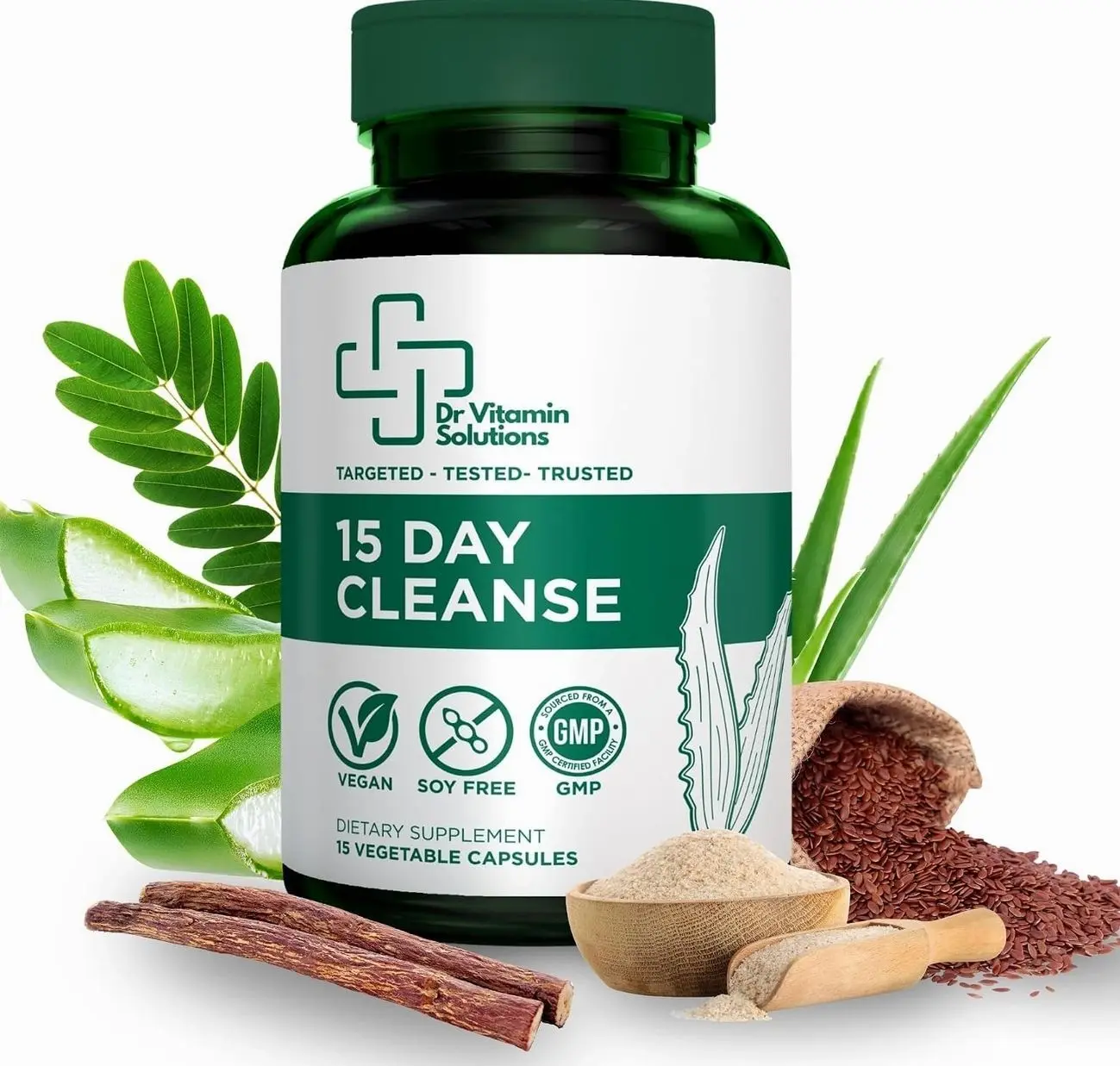 15 Day Cleanse – Natural Colon Detox & Digestive Support with Senna, Aloe Vera, Cascara Sagrada & Probiotics – Gentle, Vegan, 15-Day Cleansing Program