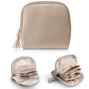 Small Jewelry Travel Case for Women, Portable Jewelry Pouch with 3 Velvet Zipper Bags, ewelry Pouch Bags with Zipper,Velvet Jewelry Organizer Storage Bag for Bracelet Rings Earring-Cream White