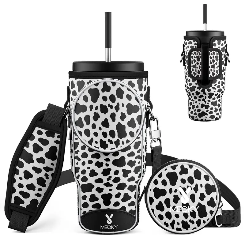 Leopard Pattern Water Bottle Bag, 1 Count Stylish Portable Water Bottle Storage Bag with Adjustable Shoulder Strap, Drinkware Accessories, Tumbler for Outdoor Hiking Travel Picnic, Kitchen Gadgets, Drink Protectors, Drink Carrier in Cup Holders