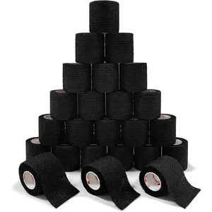 [24Pack 2" x5 Yards] Carbou-Self Adhesive Bandages Sports Wrap, Athletic Elastic Cohesive Bandage for Sports, Injuries, Treatments, and Recovery, First Aid Tape Vet Wrap for Cat, Dog Black