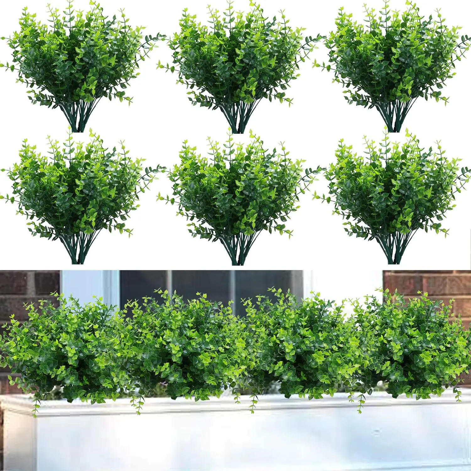 8-Piece UV-Resistant Lifelike Artificial Fake Flowers & Ferns, Faux Plastic Greenery Shrubs for Farmhouse Garden Balcony Outdoor Decor, Home Improvement Building Supplies