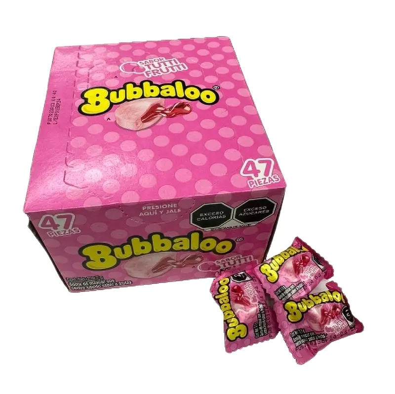 Bubbaloo Liquid Filled Bubblegum Tutti Frutti 47-Piece Box Sweet Flavor Snack Fruity Tangy Center Mexican Candy