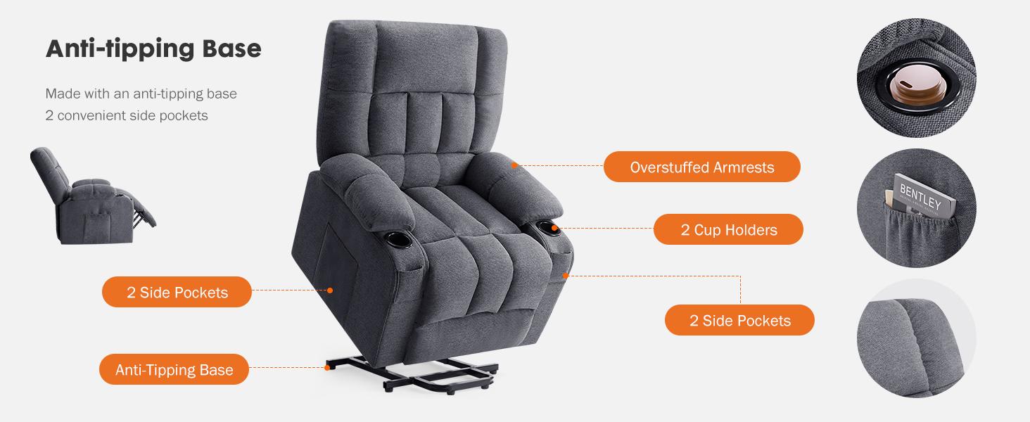 【Deal】Sweet Furniture Comfort Adjustable Recliner Chair with Lumbar Support, Remote Control, 3 Massage Modes, Cup Holders & Vibration Points