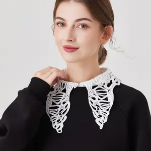 Peach Blossom Embroidery Fake Collar White Lace Long Pointed Collar Women's Half Shirt Blouse Detachable False Collar for Stylish Outfits
