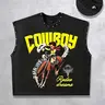 Cartoon Western Cowboy Retro Tank Top, Loose Unisex Vintage Riding Boy Graphic Shirt with Metal Rivet Trim, Trendy Sleeveless Menswear for Summer 2026, Tank Vest