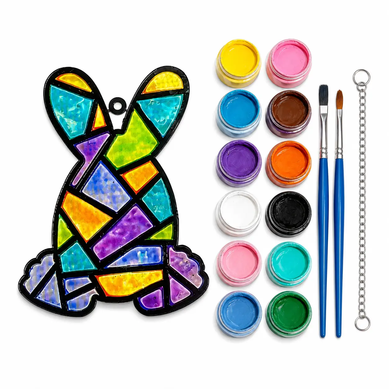 DIY Suncatcher Craft Kit, Paint Your Own Acrylic Stained Glass Window Hanging Decor with 12 Paint Colors, 2 Brushes & Metal Chain, Creative Art Activity and Birthday Gift for Kids and Adults, Colorful Home Window Decoration painting