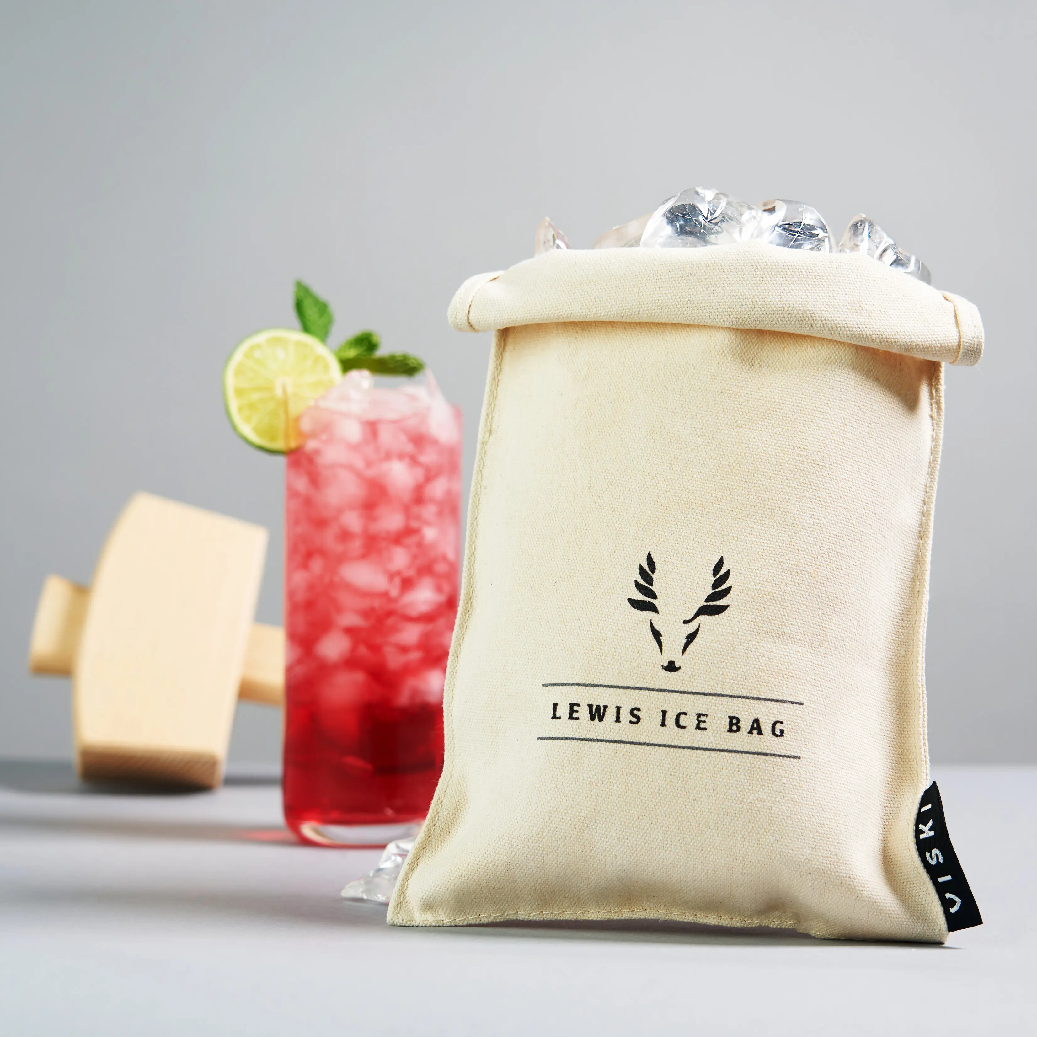 Professional Lewis Ice Bag and Wooden Mallet - Manual Ice Crusher for Mint Juleps & Moscow Mules at Your Late Night Cocktail Session, Cold Drinks Start Here